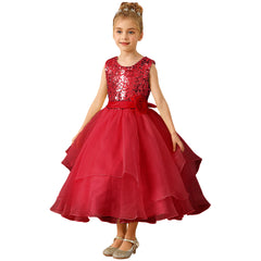 Sequnis Prom Dress with Sash Girls Birthday Party Gowns Sleeveless Holiday Dress