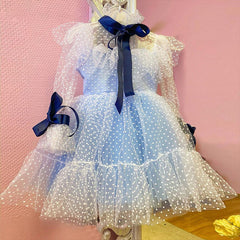 Girls Long Sleeve Birthday Party Dress with Bow A Line Princess Dresses