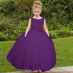 Sleeveless A Line Princess Dress for Girls Cute Flower Girl Dresses Floor Length Tulle Gown