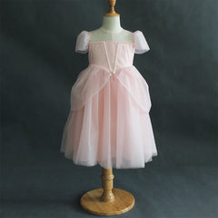 Cute Puff Sleeve Princess Dresses A Line Flower Girls Dresses Soft Tulle Gown