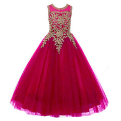 Little Girls Long Pageant Dresses Prom Ball Gown Gold Lace Burgundy Tulle Sleeveless Red Wedding Girl Dress Tulle Dance Gown