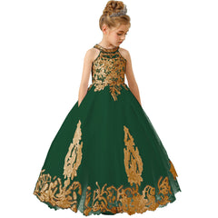 Cute Sleeveless Girls Birthday Party Dress Floor Length Lace Princess Dress