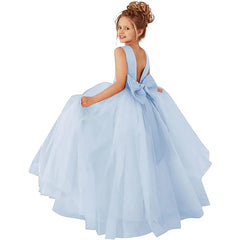 Girls V Back Bow Tie Princess Dresses Cute Sleeveless Flower Girls Dresses