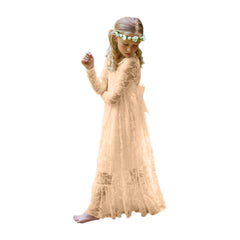 Soft Lace Flower Girl Dresses for Kids Long Sleeve Floor Length Communion Dress