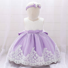 Cute Baby Girl Dresses with Bow Soft Lace Full Length Ball Gown Multi Colors