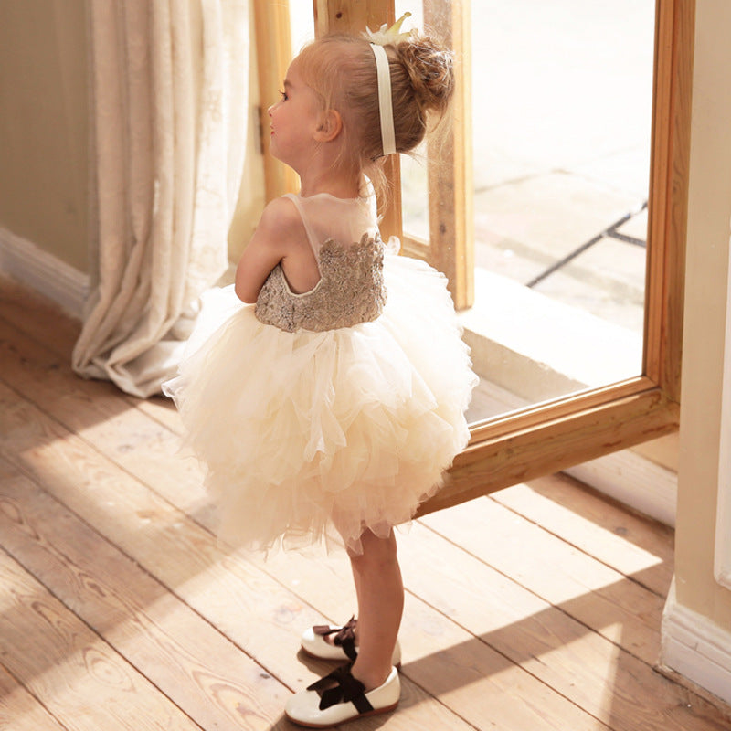 Luxury Cute Tutu Dress for Baby Girls Delicate Embroidery Sheer Tulle Skirt Party Dress