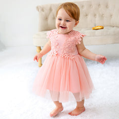 White and Pink Baby Girls' Flower Girl Dress Cute Simple Christening Dresses 0-24 Months