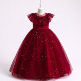 Sequins Flower Girl Dresses Puffy Tulle Gowns with Bow Cute Lace Collar Toddlers' Prom Dress