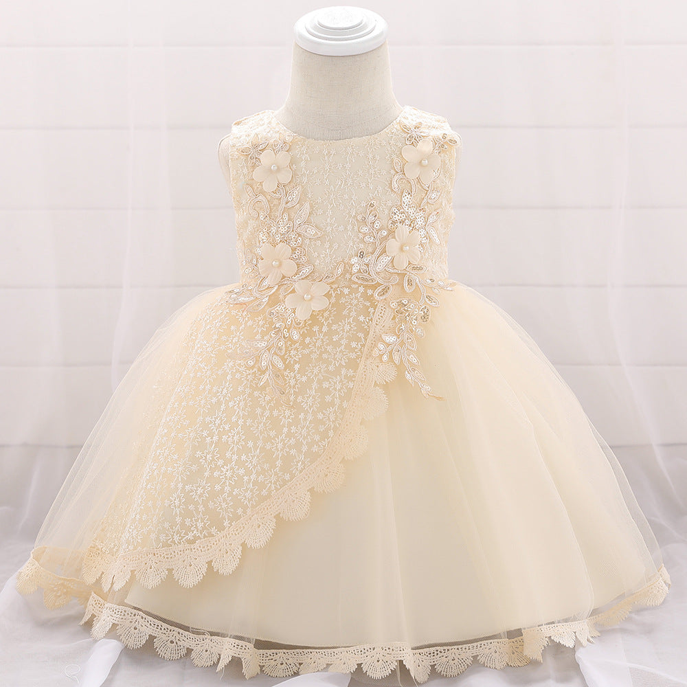 Sleeveless Cute Flower Girl Dresses with Lace Full Length Ball Gown for Baby Girls
