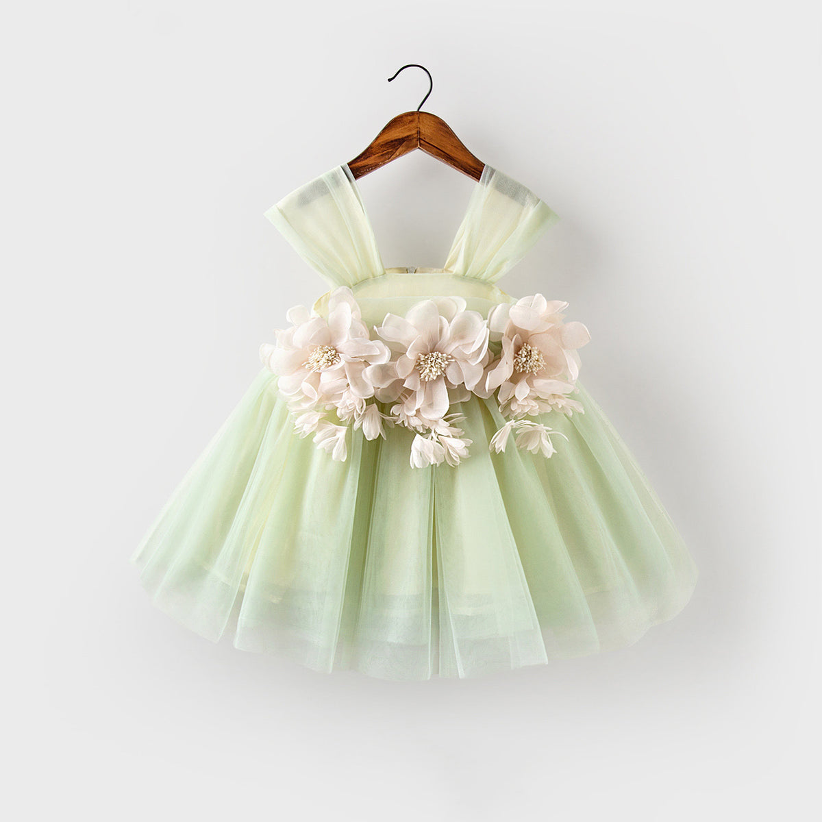 Green Wide Slip Dress with Pink Flowers Girls Party Dress Cute Tulle Skirt with Strapes, Green / 140 cm Green Wide Slip Dress with Pink Flowers Girls Party Dress Cute Tulle Skirt with Strapes, Green / 140 cm