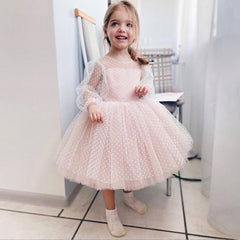 Girls Cute Dress Polka Dots Soft Tulle Princess Dresses Kids Puffy Gown with Bow