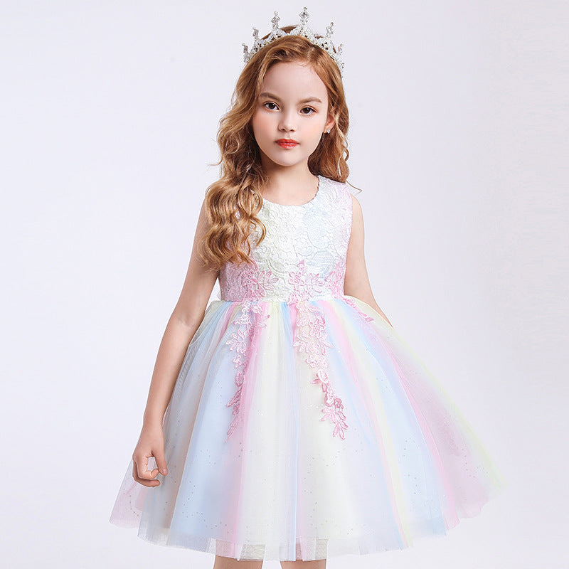 Cute Sequins Tulle Dress Classic Round Necked Puffy Gown Multi Colors for Kids Party Dress