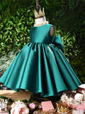 Cute Sleeveless Princess Dress with Bow Satin Party Gown for Kids Banquet Wear