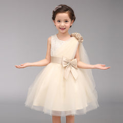 Champagne Flower Girl Dresses with Bows Baby Girls Short Skirt Tulle Gown Empire Waist