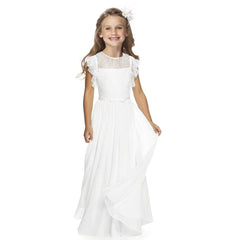 Elegant Round Neck Lace Flower Girl Dresses A Line Simple Plain Party Dress Floor Length