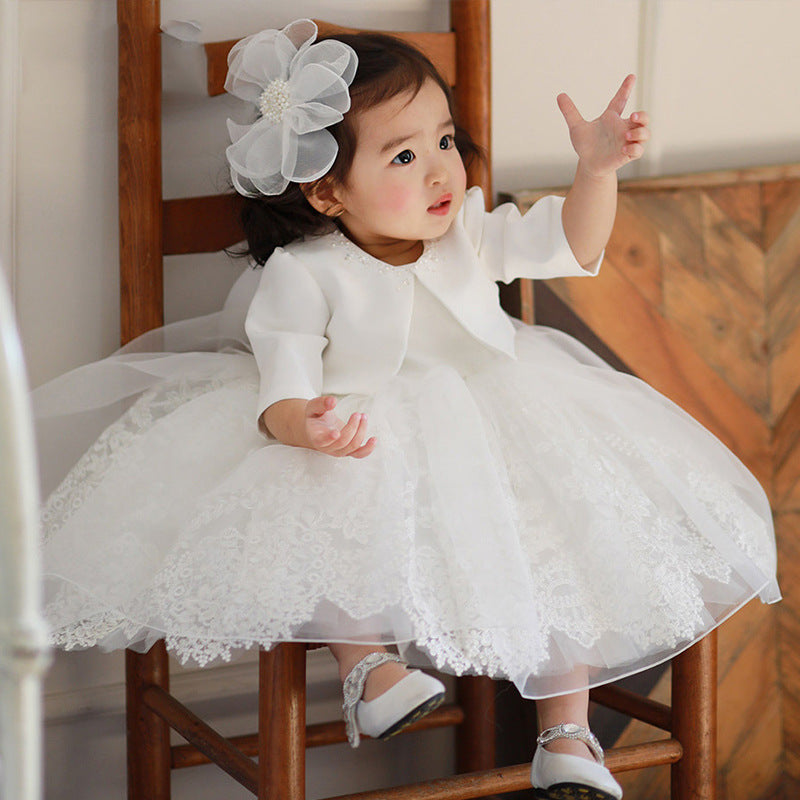 Sleeveless A Line Princess dress with Bow and Jacket Cute Embroidery Sheer Gown