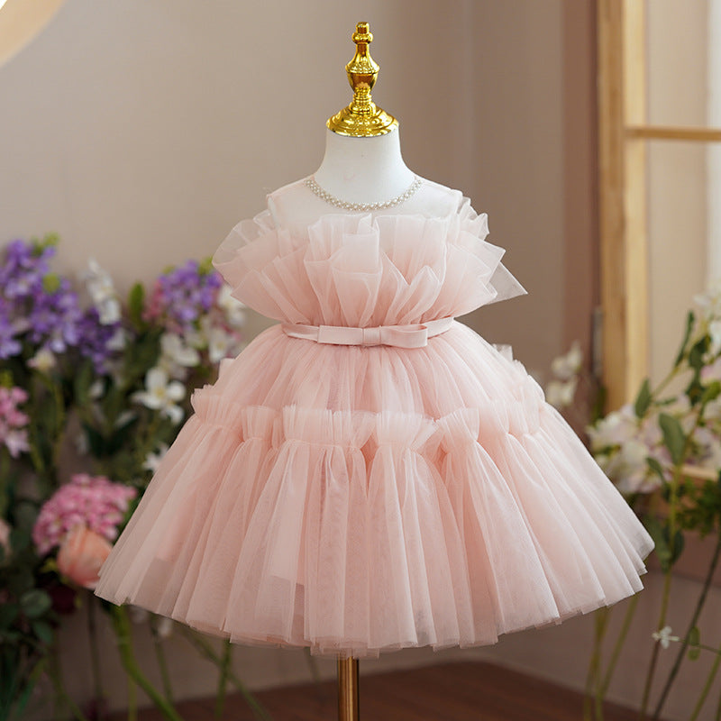 A Line Pink Dress Soft Tulle Gown for Kids Cute Girls' Birthday Dress, Pink / 160 cm