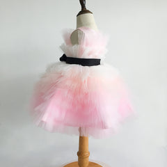 Multi Tulle Gown Pink and White Sleeveless Flower Girl Dresses with Black Sash