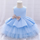Cute Tiered Dress V Backed Flower Girl Dresses Fancy Tulle Gown with Bows for Baby Girls