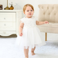 White and Pink Baby Girls' Flower Girl Dress Cute Simple Christening Dresses 0-24 Months