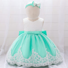 Cute Baby Girl Dresses with Bow Soft Lace Full Length Ball Gown Multi Colors