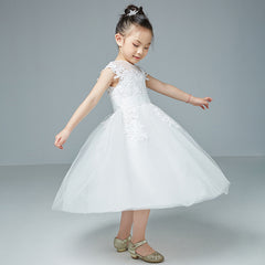 First Communion Dress Tea Length Tulle Gown Princess Dresses Embroidery Sheer