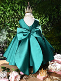 Cute Sleeveless Princess Dress with Bow Satin Party Gown for Kids Banquet Wear