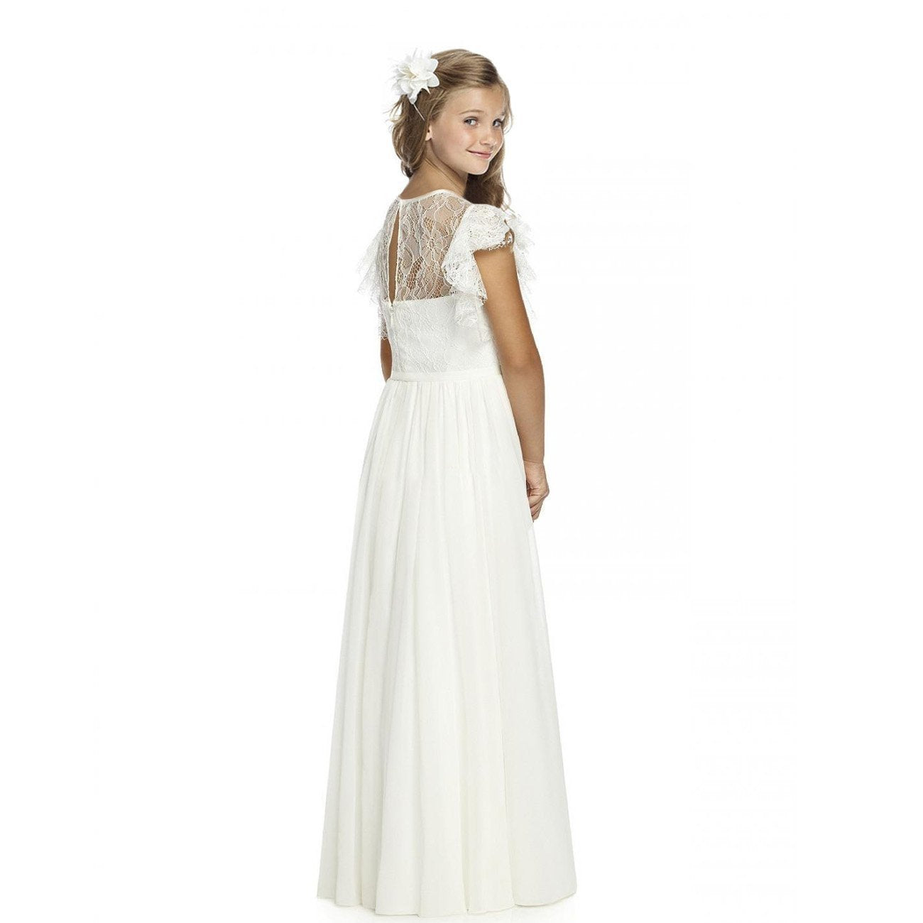 Elegant Round Neck Lace Flower Girl Dresses A Line Simple Plain Party Dress Floor Length