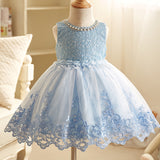 Cute Soft Lace Dresses with Bow for Little Girls Sleeveless Ball Gown Embroidery Sheer