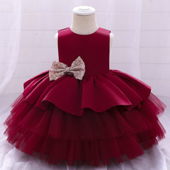 Cute Tiered Dress V Backed Flower Girl Dresses Fancy Tulle Gown with Bows for Baby Girls