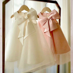 Round Neck Flower Girl Dresses with Big Bow Elegant Princess Dress for 1-14 Years