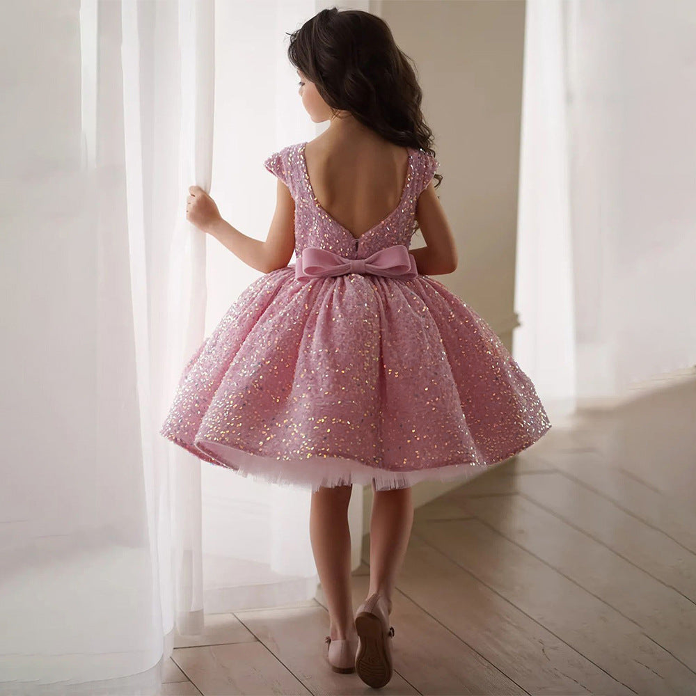 Cute Sequins Birthday Party Dress with Bow Princess Pageant Gown