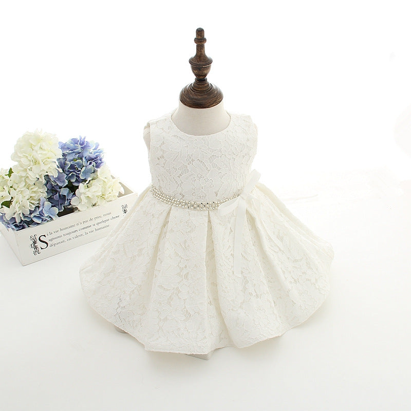 Sleeveless Lace Gown with Bow and Bonnet Christening Dresses 2 Colors