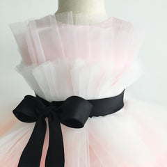 Multi Tulle Gown Pink and White Sleeveless Flower Girl Dresses with Black Sash