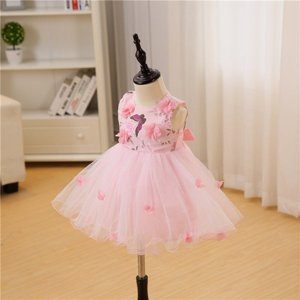 Baby's Cute Butterflies Printed Dress Little Girls Birthday Party Gown with Bow