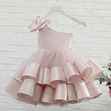 One Shoulder Ball Gown for Little Girls with Bow Cute Flower Girl Dresses
