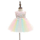 Baby Girls' Colorful Flower Girl Dresses with 3D Embroidery Tulle Princess Dress Short Skirt