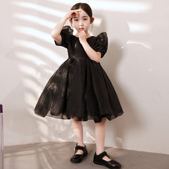 Simple Puff Sleeves Girls' Princess Dress Elegant Piano Performance Wear