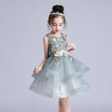 Kid's Sleeveless Layered Dresses Gorgeous Embroidery Puffy Dress Elegant Formal Wear