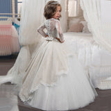 First Communion Dresses with Bow Kid's Princess Dress Tulle Gown Lace Puffy Dress Floor Length