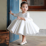 Little Girls' Long Sleeves Princess Dress with Bow Cute Tutu Prom Dress
