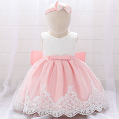 Cute Baby Girl Dresses with Bow Soft Lace Full Length Ball Gown Multi Colors