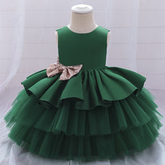 Cute Tiered Dress V Backed Flower Girl Dresses Fancy Tulle Gown with Bows for Baby Girls