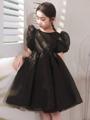 Simple Puff Sleeves Girls' Princess Dress Elegant Piano Performance Wear