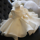 Ruffle Flower Girl Dresses with Bow Peter Pan Necked Birthday Prom Gown