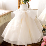 High Waist Sleeves Flower Girl Dresses Baby Girls Embroidery Sheer with Bows Princess Dress