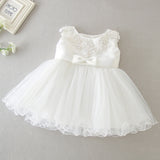 2 PCS Round Necked Lace Christening Dress for Baby with Bow Cute Birthday Dresses