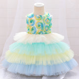Colorful Baby Girls Birthday Party Dress Sleeveless Flower Girl Dresses Layered Dress for Kids