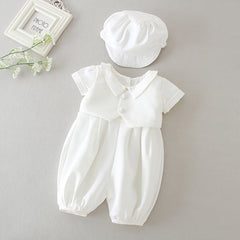 Infant Boys Christening Outfits Peter Collar Cute Babies Baptism Suits with Bonnet