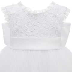 Pure White Lace Dresses for Baby Girls Cute Flower Girl Dress with Big Bow Classic Round Necked Gown